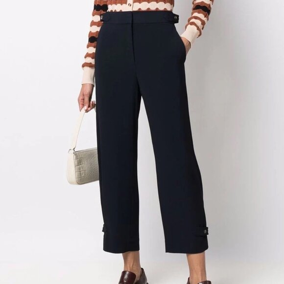 Tory Burch Crepe Cargo Pant Womens 6 Navy Crop Nautical Minimalist Quiet Luxury